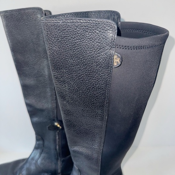 Tory Burch Selden Tall Riding Boots 8.5 Equestrian Black Leather Stretch Scuba - Picture 11 of 16